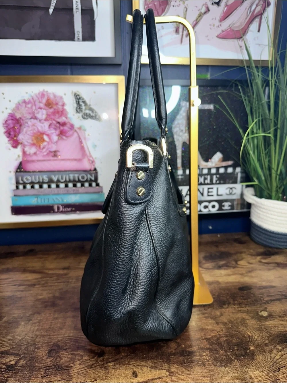Tory Burch Black Pebbled Leather Amanda Tote Shoulder Bag